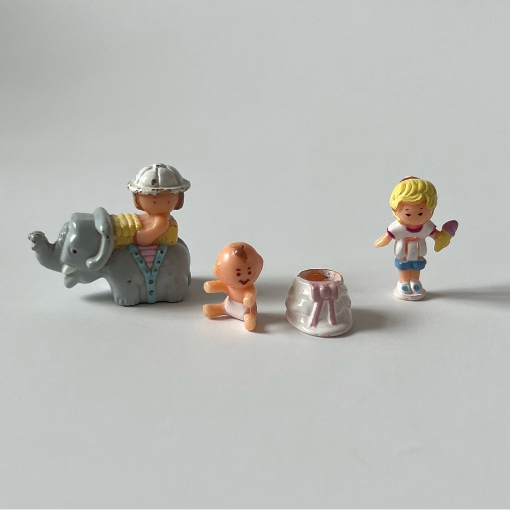 Vintage 90s Polly Pocket figures (baby, ice cream, elephant)